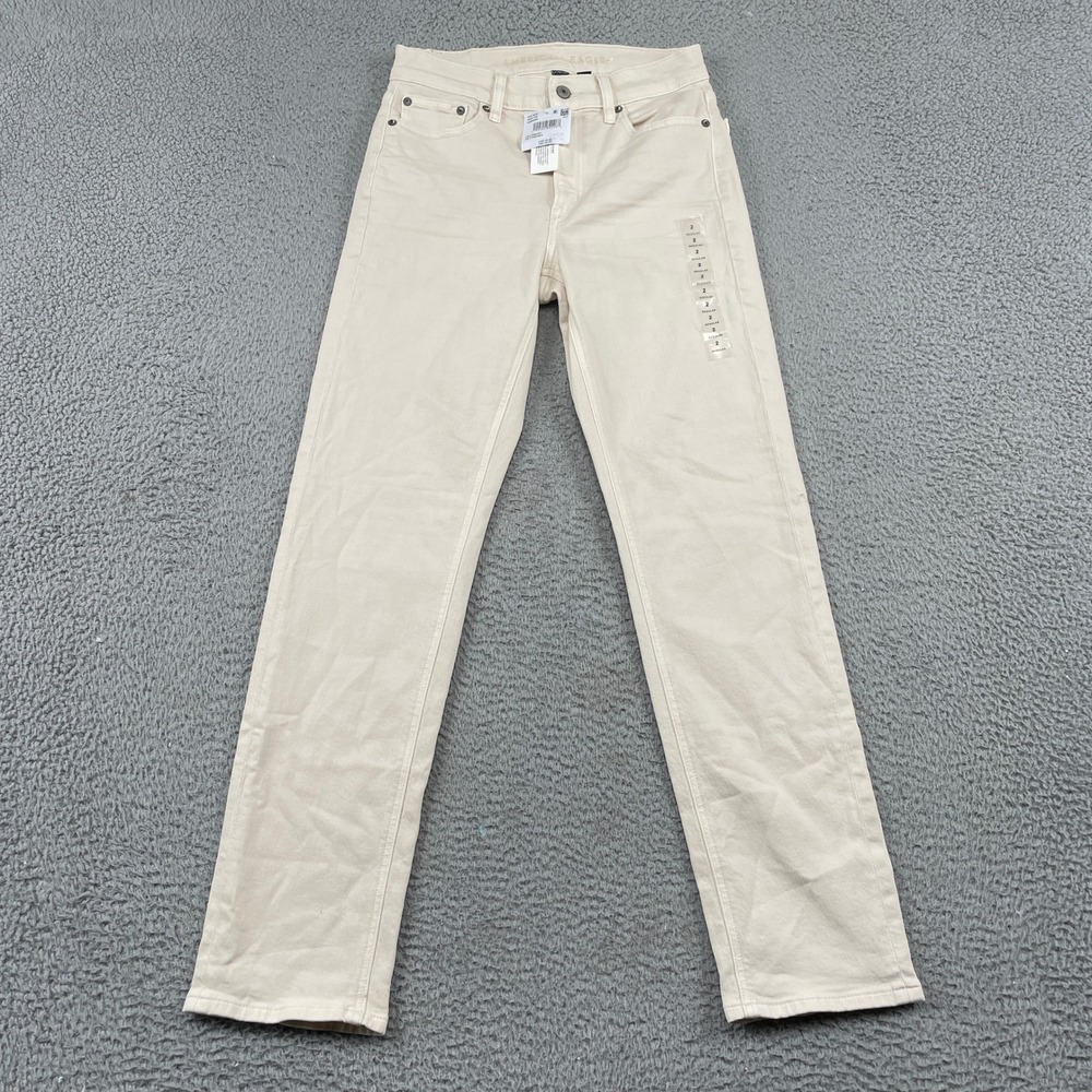 American Eagle Jeans Women 2 Beige Super High-Rise Straight Stretch Real Good